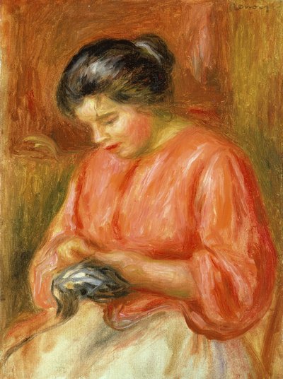 Fille en rouge, tricotant - Pierre Auguste Renoir